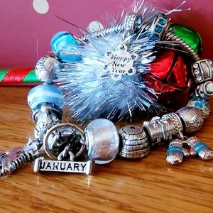 Willabee & Ward Toggle Charm Bracelet January Happy New Year Winter Ice Skating